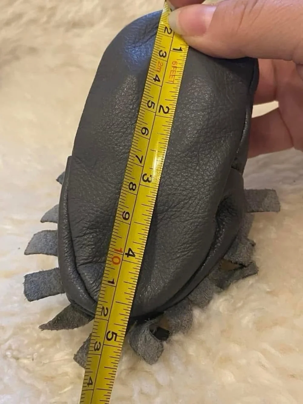 Lucky Love Gray Leather Soft Sole Baby Moccasins Fringe Crib Shoes | 3-6 months